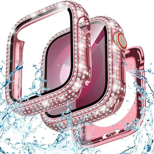 Vista 10 de Goton Funda de 40 mm impermeable con brillo para Apple Watch, protector de pantalla SE 3/2/1, Serie 6/5/4 de 40 mm, parachoques frontal de PC