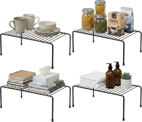 Vista 9 de Evelots Organizador de estantes de alambre para armario de cocina, paquete de 4 elevadores de metal grandes y resistentes, duplica tu espacio
