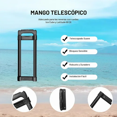 Vista 4 de Mango telescópico de repuesto para Igloo Ice Cube y Latitude 60 Qt con ruedas, kit de mango telescópico para enfriador de 60 Qt