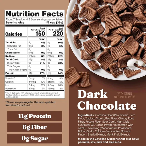 Vista 2 de Catalina Crunch Dark Chocolate - Cereal apto para dietas cetogénicas, bajo en carbohidratos, sin azúcar, gluten ni granos, snacks veganos