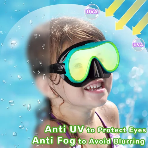 Vista 5 de Keary Gafas de natación para niños con cubierta de nariz para 5-16 años, máscara de natación para niños pequeños, niñas y jóvenes, antivaho