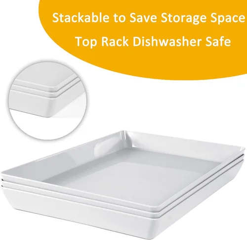 Vista 2 de Youngever Paquete de 3 bandejas de plástico para servir, platos para servir para fiestas, material ABS resistente, 15 x 10 pulgadas (gris)