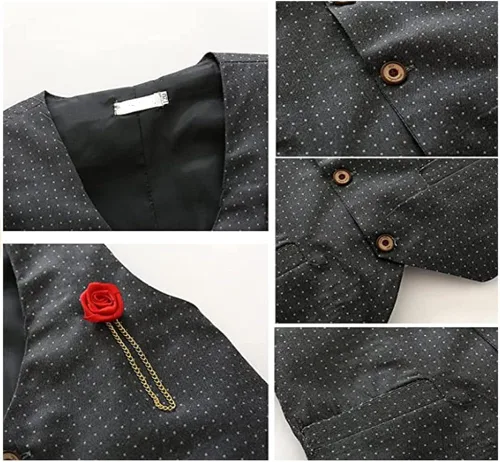 Vista 5 de Conjunto de traje formal de caballero para niños 4 piezas camisas de manga larga con corbatín pantalones chaleco trajes para niños negro 4-5 años
