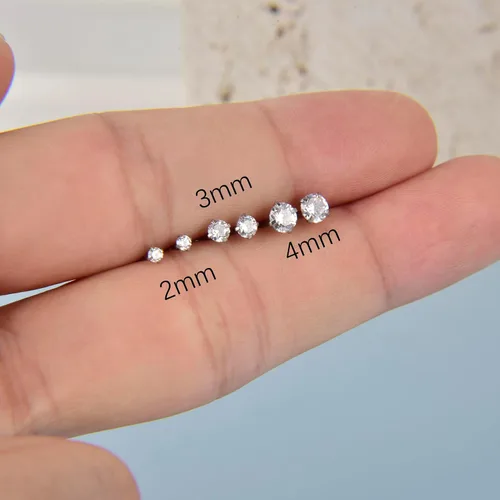 Vista 6 de CANDYFANCY Pendientes de 16 g, 2/3/4 mm, con circonia cúbica, triple hélice delantera, para cartílago de la oreja, Tragus, piercing de labio 16