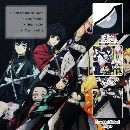 Vista 5 de Demon Slayer - Camisetas de anime para hombres y mujeres, color negro, Nezuko Tanjiro Zenitsu unisex, disfraz de dibujos animados, manga corta suave