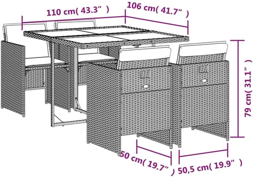 Vista 9 de Juego de comedor de patio de 5 piezas, muebles de exterior sintético de ratán beige, mesa rectangular con 4 sillas, resistente a la intemperie