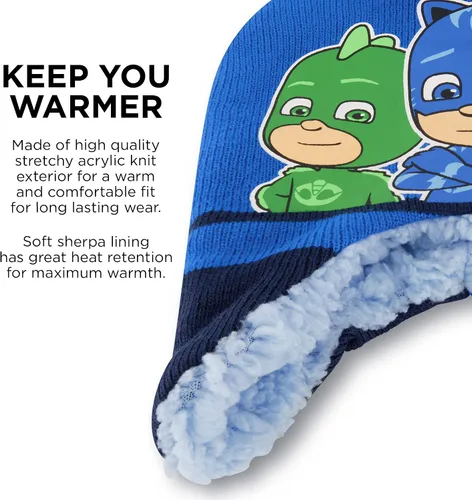 Vista 4 de PJ Masks Conjunto de gorro y mitones de invierno para niños, gorro para niños pequeños