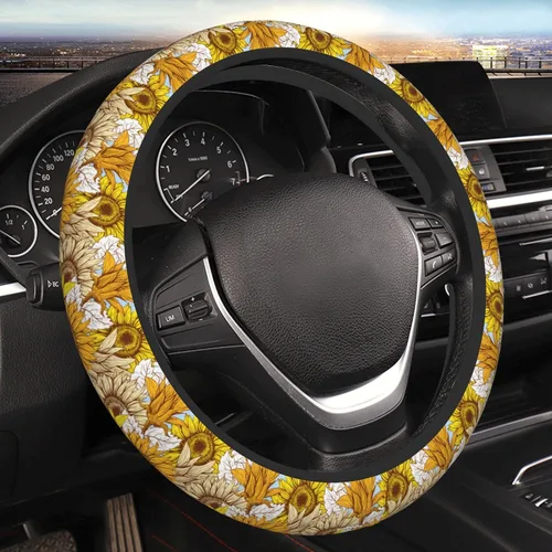 Vista 8 de Funda para volante de automóvil, protector antideslizante universal de 15 pulgadas de estilo bohemio oscuro, accesorios elásticos para auto