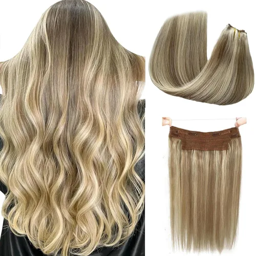 Vista 10 de Extensiones de cabello con alambre negro, extensiones de cabello balayage, extensiones de cabello con alambre de cabello humano, 14 pulgadas 70 g