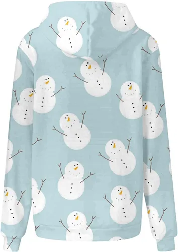 Vista 3 de Sudaderas con capucha de Navidad para mujer, de gran tamaño, manga larga, con cordón, lindas sudaderas de Navidad para adolescentes y niñas