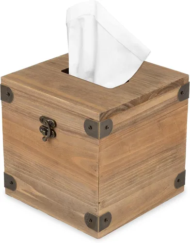 Vista 11 de Ilyapa Cubierta de madera para caja de pañuelos, diseño de espiga de madera de granero - Moderno soporte de papel impreso de madera