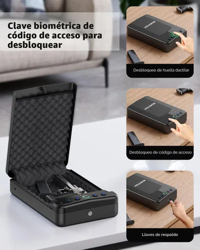 Vista 2 de HOLEWOR - Caja fuerte para armas en el automóvil, caja fuerte pequeña para pistolas, caja de seguridad biométrica para armas de mano con huella