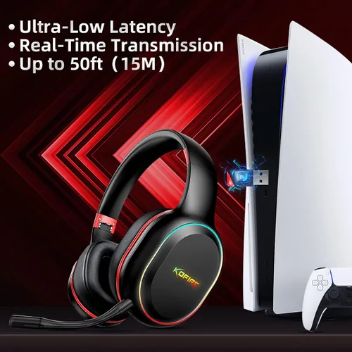 Vista 4 de Auriculares inalámbricos para juegos de 2.4 GHzBluetooth para PC, laptop, PS5, PS4, Nintendo Switch, Dynamic EQ ultra baja latencia Bluetooth