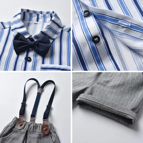 Vista 6 de JMOORY Conjunto de ropa para bebé y niño, manga corta, con lazo y tirantes cortos para caballero