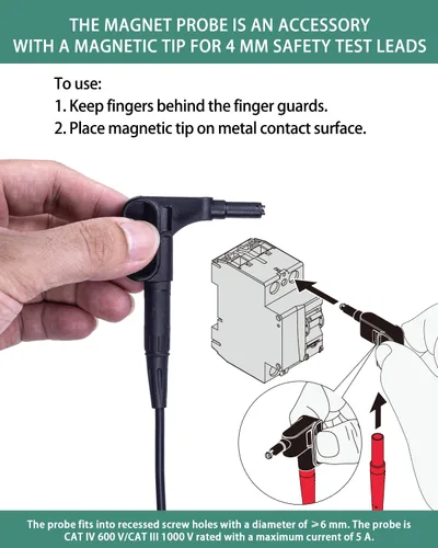Vista 2 de Sonda magnética de cables multímetro, sondas de voltaje magnéticas de 3 colores para kit de cables de prueba de enchufe de 0.157 in, voltaje a CAT