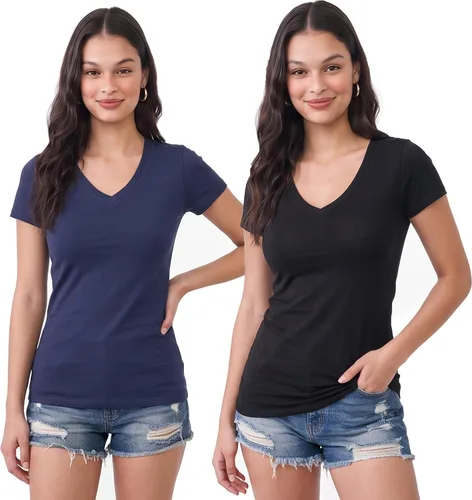 Vista 10 de Emmalise Camiseta de manga corta para mujer, cuello en V, tallas junior y plus