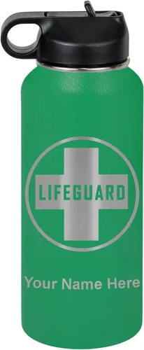Vista 27 de LaserGram Botella de agua personalizada, salvavidas, acero inoxidable de doble pared aislada al vacío con popote superior, regalo grabado Negro