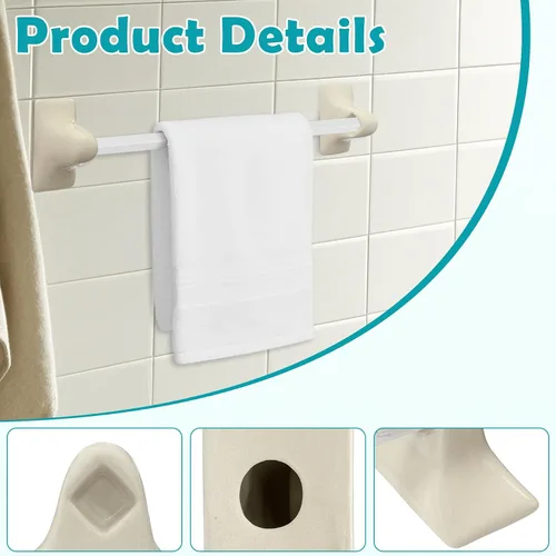 Vista 3 de Paquete de 2 toalleros de porcelana para barra de toallero, soporte de poste de soporte de azulejos, soporte de cerámica para toallas de baño, Beige