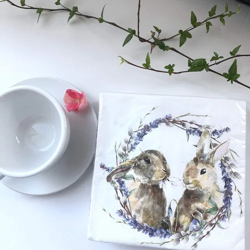 Vista 4 de Servilletas de conejito de 20 unidades – Lindas servilletas de cóctel tamaño cena y almuerzo – Papel para Decoupage y estilo vintage