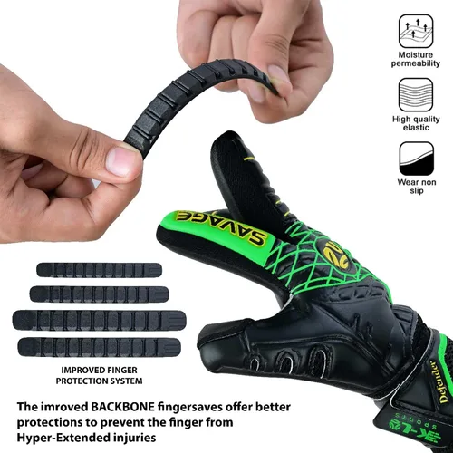 Vista 5 de K-LO - Guantes de portero de fútbol Savage Blackout (unisex, juvenil, niños y adultos) - Protectores de dedos para protección Palma de agarre