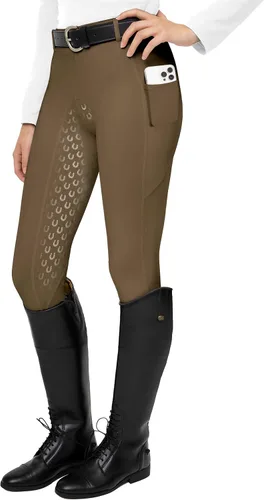 Vista 22 de FitsT4 Sports Mallas de Equitación de Asiento Completo para Mujer con Agarre de Silicona Activa Pantalones Ecuestres Albaricoque