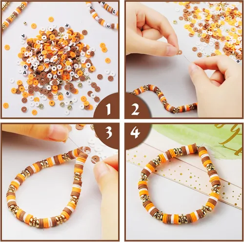 Vista 6 de Ferraycle Juego de 5700 cuentas de arcilla de otoño de Halloween, cuentas de arcilla de Navidad, kits de fabricación de joyas para pulseras, Naranja