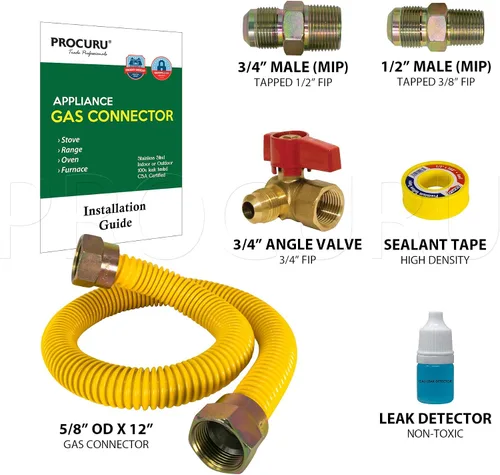 Vista 2 de PROCURU Kit de conector flexible de gas de 5/8 pulgadas de diámetro exterior x 12 pulgadas de largo con válvula de ángulo de 3/4 pulgadas