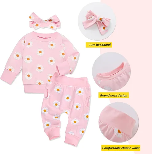 Vista 2 de Easisim Conjunto de ropa para bebé recién nacido con zapatos, sudaderas de manga larga, pantalones y diadema