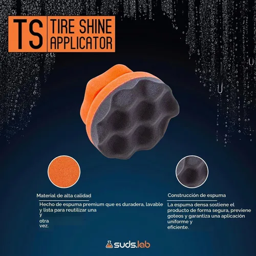 Vista 3 de Suds Lab TS - Aplicador de brillo de neumáticos, almohadilla de espuma reutilizable para neumáticos y cepillo Úsalo con gel para neumáticos