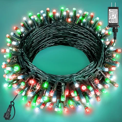 Vista 30 de Tira de luces LED de Navidad de 40 pies para exteriores, luces rojas y blancas de Navidad impermeables, 8 modos y temporizador, luces de árbol
