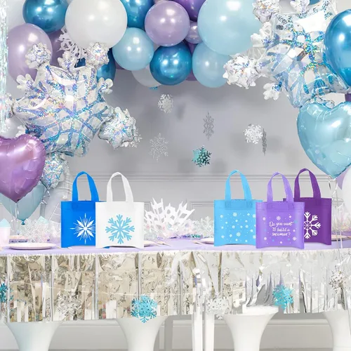 Vista 7 de 20 unidades de regalos de fiesta de copo de nieve, bolsas de dulces no tejidas de invierno congelados, regalos temáticos para niños, copo de nieve