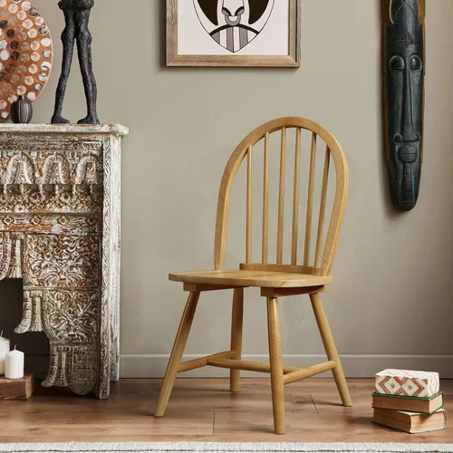 Vista 2 de POWERSTONE Juego de 2 sillas de comedor, sillas Windsor de madera con respaldo de husillo, silla de comedor de granja, silla de cocina, silla