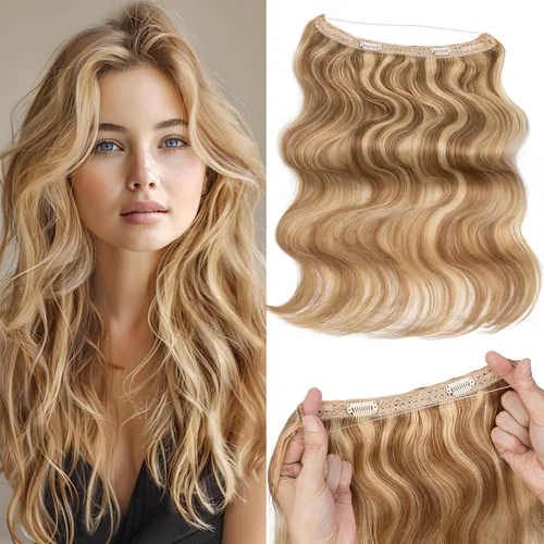 Vista 34 de Extensiones de cabello humano real, extensiones de cabello humano 100 % humano, extensiones de clip, ondulado, negro azabache 01, 2.46 oz/18 pulgadas