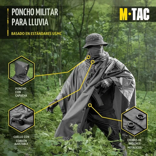 Vista 2 de M-Tac Poncho de Lluvia Táctico - Poncho Militar del Ejército Refugio - Ponchos de Lluvia Impermeables Ripstop para Acampada, Senderismo, Caza al