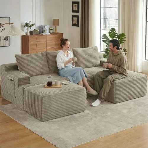 Vista 29 de Sofá seccional Cloud de 96 pulgadas, sofá deshuesado para sala de estar, sofá modular con asiento profundo, sofá de pana cómodo y esponjoso con Negro