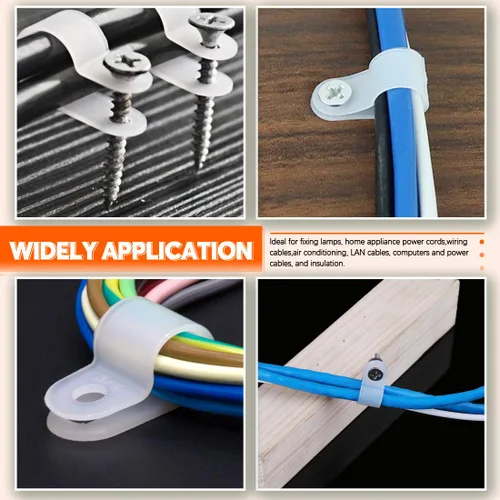 Vista 6 de 250 Uds 7 tamaños de nailon blanco tipo R abrazadera de cable organizador de cables clips para la gestión de cables