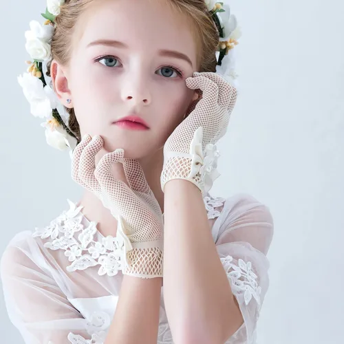 Vista 4 de Guantes blancos para primera comunión, princesa, fiesta de té para niñas de 3 a 12 años