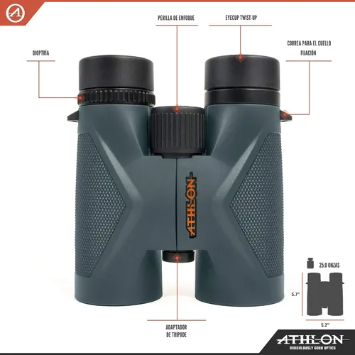 Vista 2 de Athlon Optics, Midas, prismáticos, 8 x 42 parte superior de cristales de baja dispersión