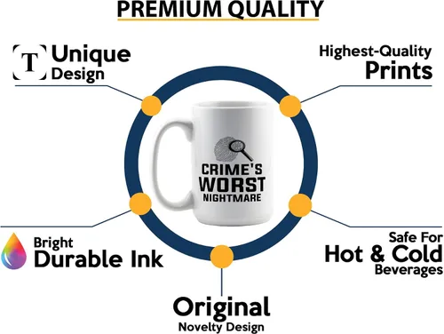 Vista 3 de Taza de café detective de 15 onzas, color blanco, crimes peor pesadilla, oficial de policía, patrulla policial, detective, policía, policía