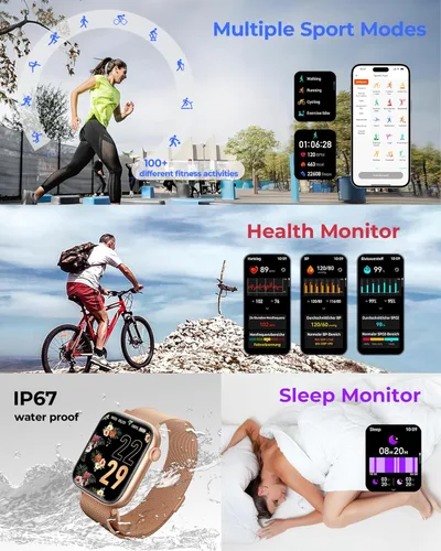 Vista 4 de Reloj inteligente para hombres/mujeres, pantalla táctil AMOLED de 1.85 pulgadas, hacer/responder llamadas, rastreador de fitness con frecuencia
