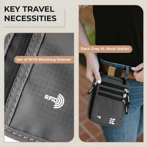Vista 51 de Cartera para el cuello para viajes y pasaporte con bloqueo RFID, delgada y fácil de ocultar, bolsa de viaje de nailon para hombres y mujeres
