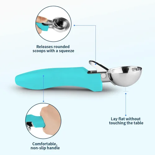 Vista 3 de Cuchara de helado, cuchara grande para galletas con mango ergonómico de agarre suave, cuchara multifuncional resistente para hornear, para helados