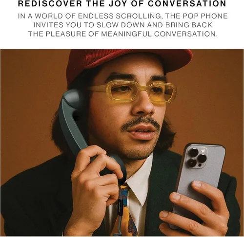 Vista 2 de Native Union Pop Phone – Auricular retro con micrófono y altavoz, USB-C para iPhone, iPad, Laptop, Tablet, Samsung S25, Flip 7, Fold 7 – Trabajo Pino