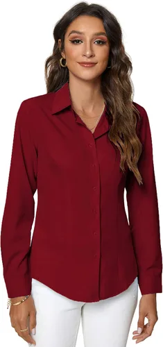 Vista 4 de Camiseta de manga larga con botones, simple, elástica, casual para mujer de Atnlewhi