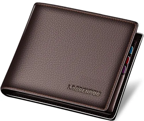 Vista 19 de LAORENTOU Billeteras de cuero genuino para hombre, billeteras plegables con cremallera, bolsillo para monedas, casual, cartera delgada
