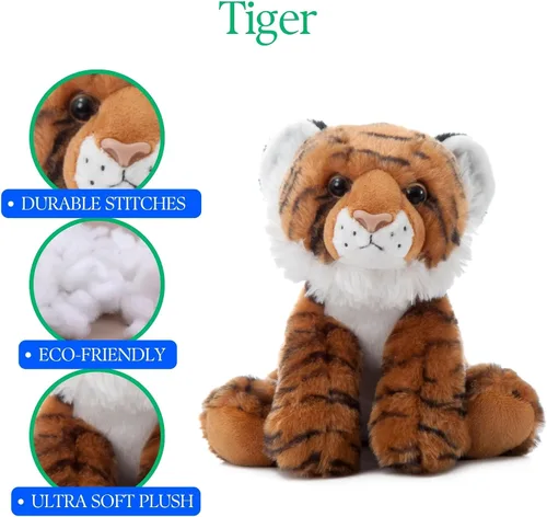 Vista 12 de The Petting Zoo Peluche de tigre, regalos para niños, animales salvajes del zoológico Onez, juguete de peluche de tigre de 9 pulgadas