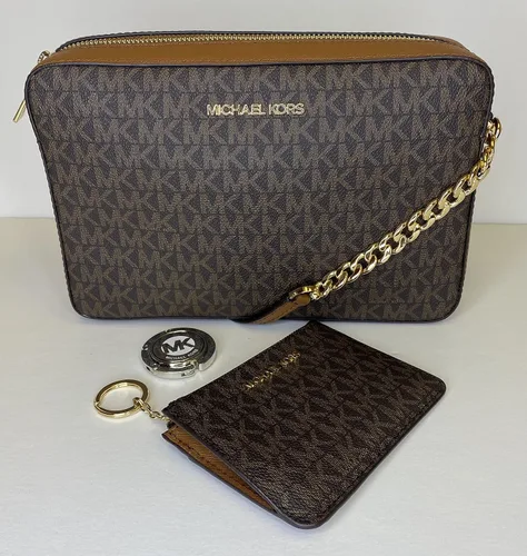 Vista 2 de Michael Kors Bolso cruzado Jet Set para mujer Signature Mk Marrón