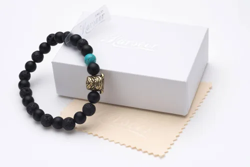 Vista 5 de Karseer Pulsera de perlas de ónix natural y roca de lava para perro, regalo de amistad, unisex