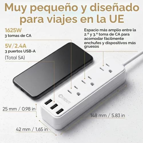 Vista 4 de Unidapt Regleta de viaje europea, adaptador de enchufe de EE. UU. a Europa
