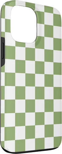 Vista 3 de Funda clásica a cuadros para iPhone 13 Pro Max, color verde salvia y blanco